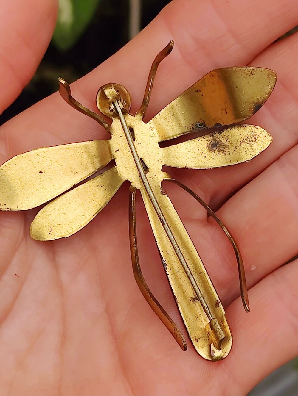 Vintage Art Deco 1930s Brass Jellybelly Glass Dragonfly Brooch - Picture 3 of 6